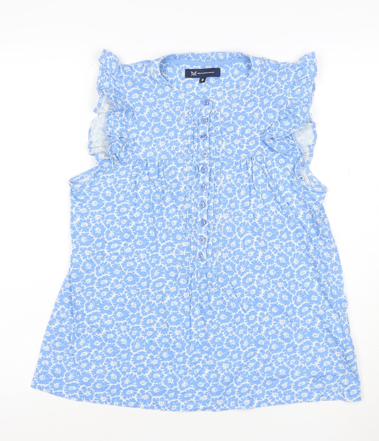 Crew Clothing Women Blue Floral Sleeveless Tunic Blouse Size 8