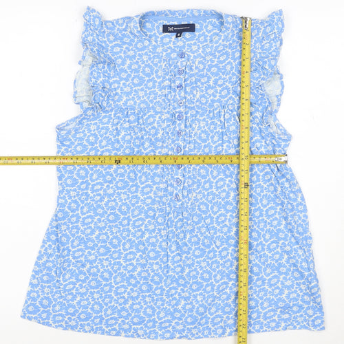 Crew Clothing Women Blue Floral Sleeveless Tunic Blouse Size 8