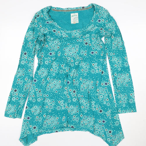 Mantaray Womens Blue Floral Tunic Long Sleeve Cotton Blouse Size 10