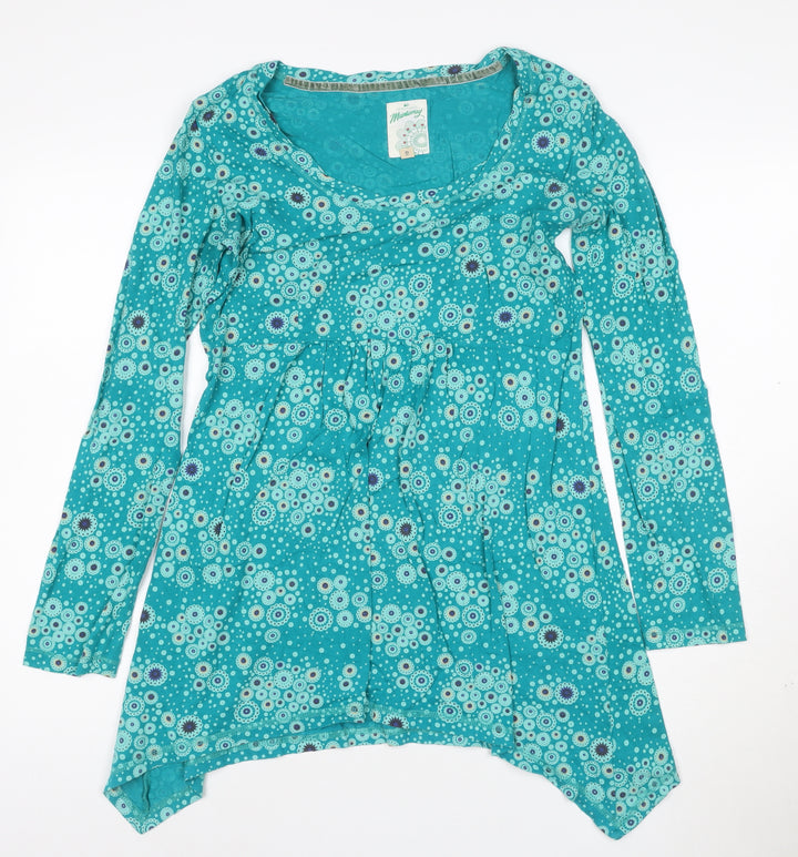 Mantaray Womens Blue Floral Tunic Long Sleeve Cotton Blouse Size 10