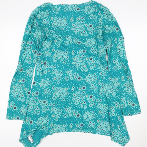 Mantaray Womens Blue Floral Tunic Long Sleeve Cotton Blouse Size 10