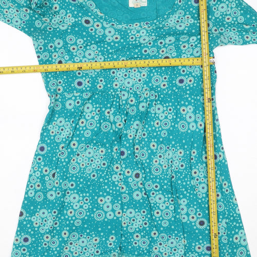 Mantaray Womens Blue Floral Tunic Long Sleeve Cotton Blouse Size 10