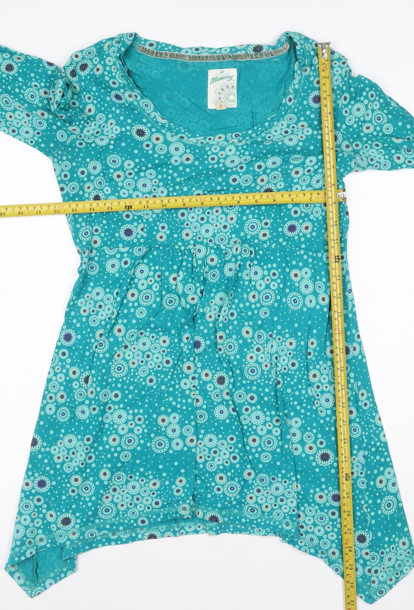 Mantaray Womens Blue Floral Tunic Long Sleeve Cotton Blouse Size 10