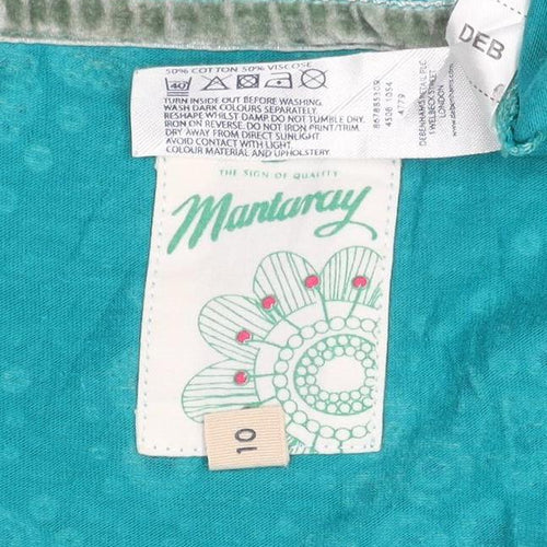 Mantaray Womens Blue Floral Tunic Long Sleeve Cotton Blouse Size 10