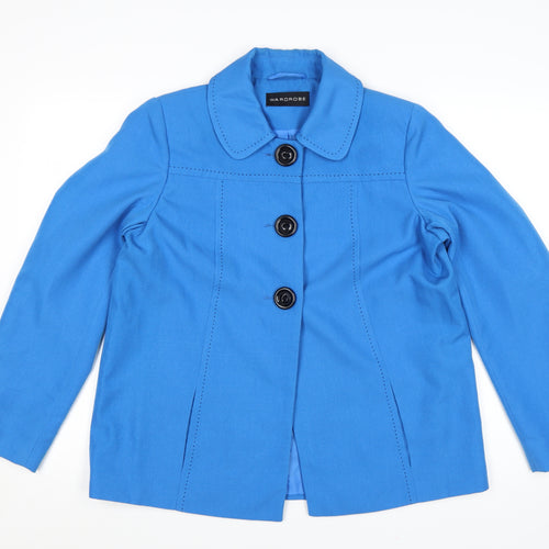 Wardrobe Women's Blue Mid-Length Polyester Button Jacket Size 14