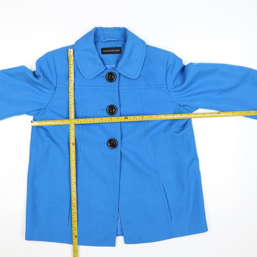 Wardrobe Women's Blue Mid-Length Polyester Button Jacket Size 14