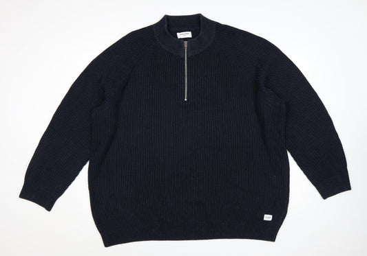 Jack & Jones Men’s Blue 3XL 1/2 Zip Chunky-Knit Mock Neck Jumper