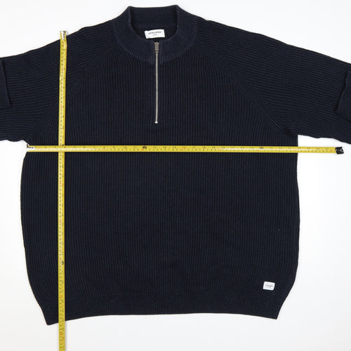 Jack & Jones Men’s Blue 3XL 1/2 Zip Chunky-Knit Mock Neck Jumper