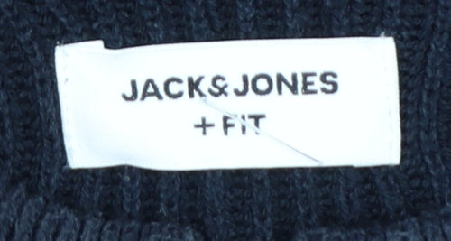 Jack & Jones Men’s Blue 3XL 1/2 Zip Chunky-Knit Mock Neck Jumper