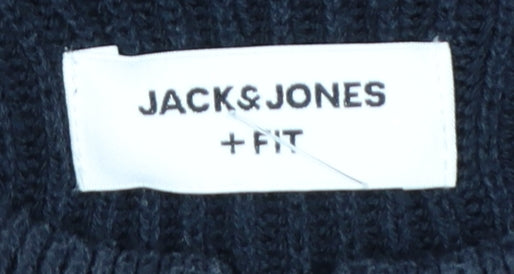 Jack & Jones Men’s Blue 3XL 1/2 Zip Chunky-Knit Mock Neck Jumper