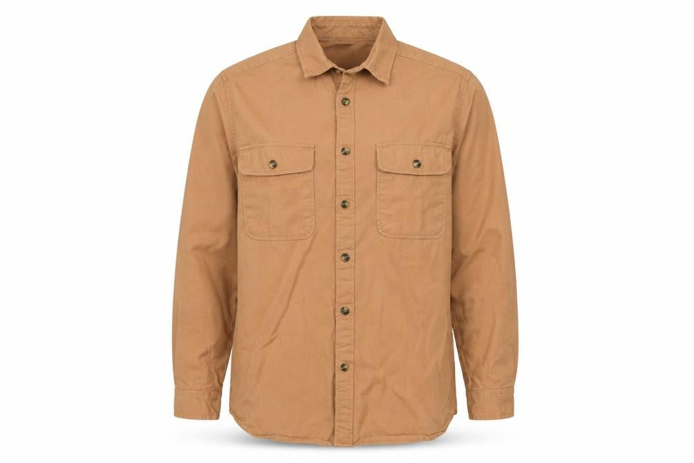 Front view of ASOS DESIGN Men's Brown Cotton Button-Up Shirt XL Long Sleeve
