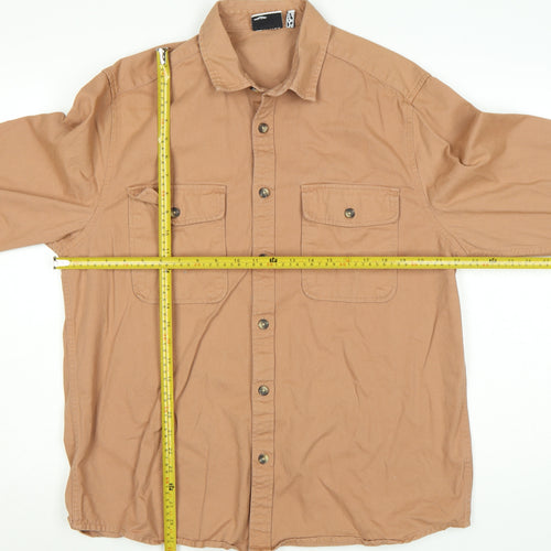 ASOS DESIGN Men's Brown Cotton Button-Up Shirt XL Long Sleeve