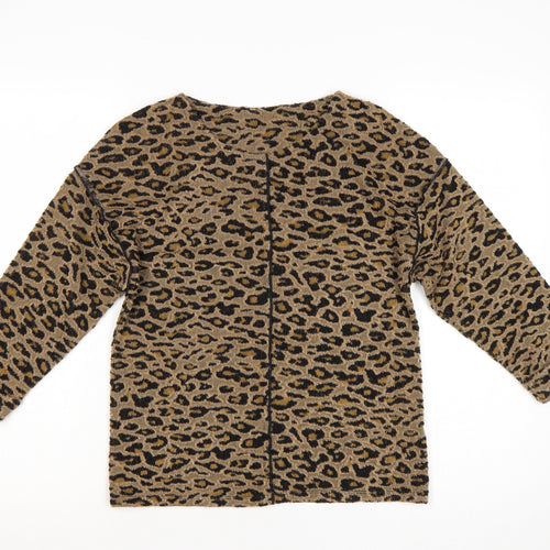 Marks and Spencer Women Brown Leopard Knit Long Sleeve Blouse Size 6