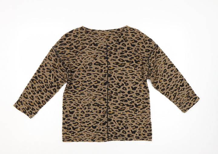 Marks and Spencer Women Brown Leopard Knit Long Sleeve Blouse Size 6
