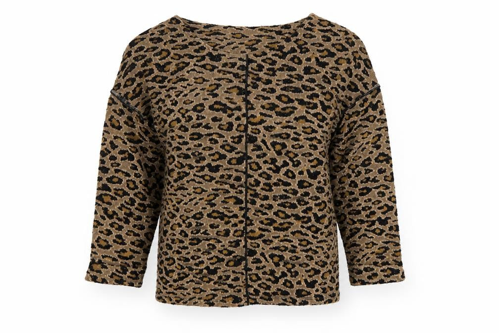 Front view of Marks & Spencer Women Brown Leopard Knit Long Sleeve Blouse, size 6