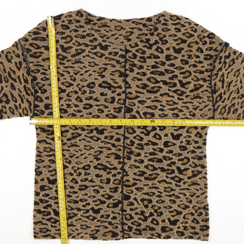 Marks and Spencer Women Brown Leopard Knit Long Sleeve Blouse Size 6