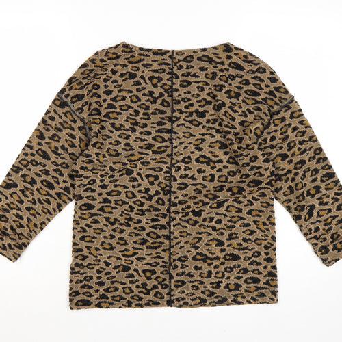 Marks and Spencer Women Brown Leopard Knit Long Sleeve Blouse Size 6