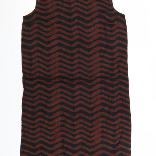 Marks and Spencer Women Brown Chevron Linen Shift Dress Size 6