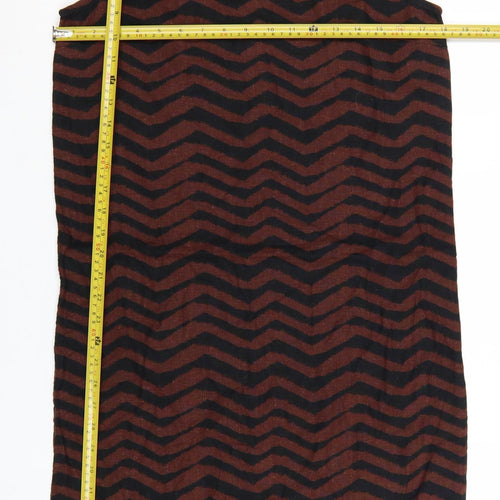 Marks and Spencer Women Brown Chevron Linen Shift Dress Size 6