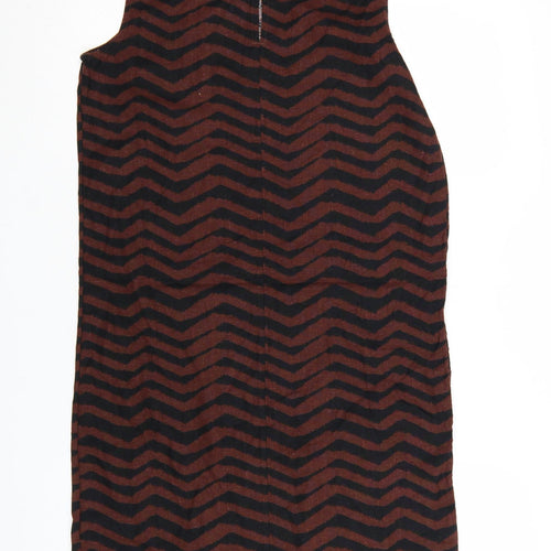 Marks and Spencer Women Brown Chevron Linen Shift Dress Size 6