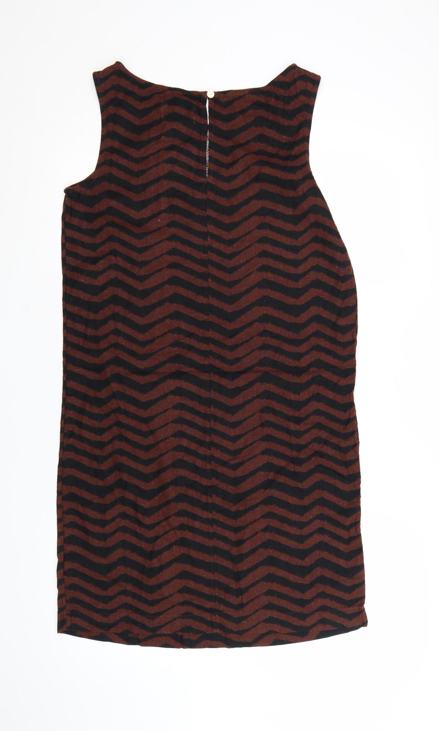 Marks and Spencer Women Brown Chevron Linen Shift Dress Size 6