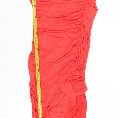 Zara Women Red One Shoulder Ruched Asymmetric Bodycon Dress Size S