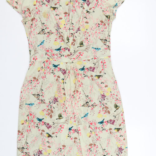 Yumi Women Beige Floral Bird Print Fit & Flare Dress Size 10