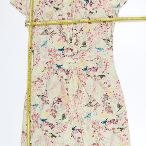 Yumi Women Beige Floral Bird Print Fit & Flare Dress Size 10