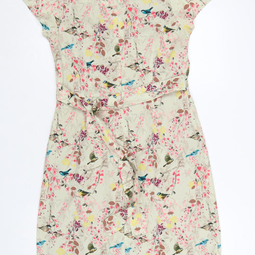 Yumi Women Beige Floral Bird Print Fit & Flare Dress Size 10