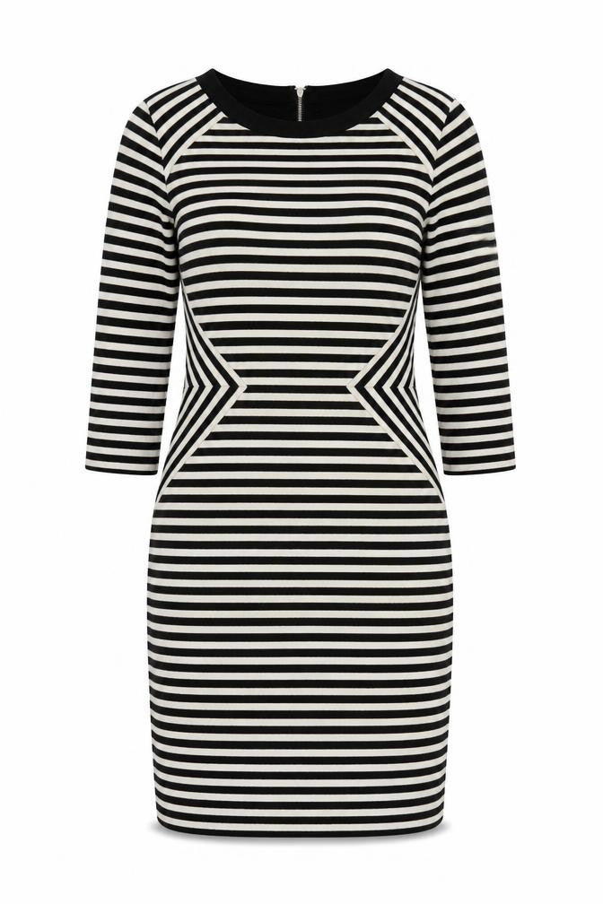 Front view of Fenn Wright Manson Women's Black Striped Bodycon Dress UK 14