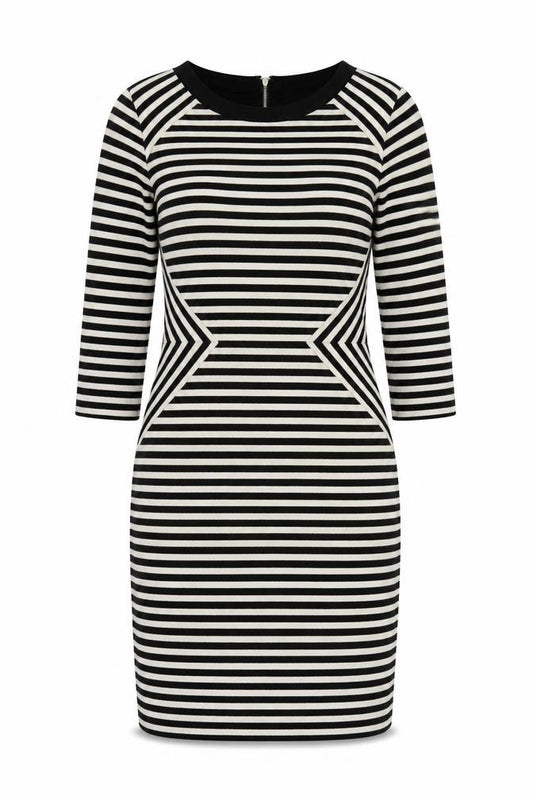 Front view of Fenn Wright Manson Women's Black Striped Bodycon Dress UK 14