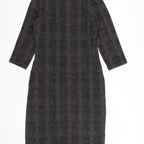 Hobbs Women Grey Check Sheath Dress UK 10 Workwear Knee Length