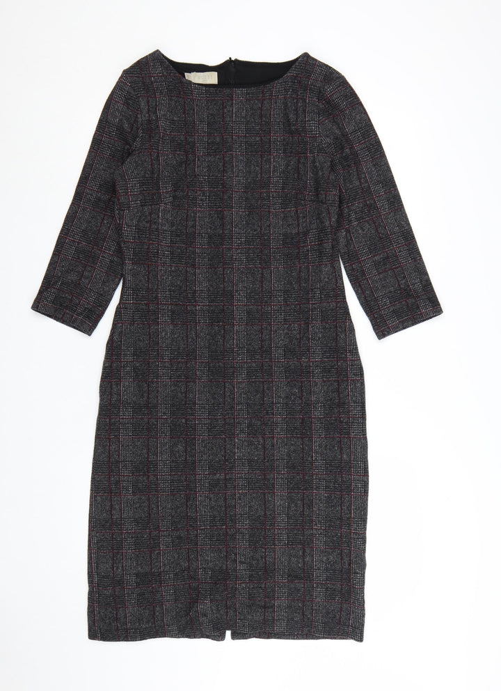 Hobbs Women Grey Check Sheath Dress UK 10 Workwear Knee Length