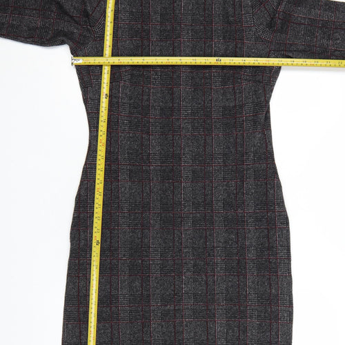 Hobbs Women Grey Check Sheath Dress UK 10 Workwear Knee Length