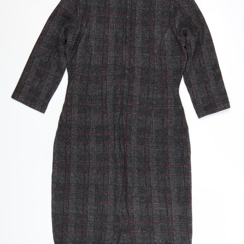 Hobbs Women Grey Check Sheath Dress UK 10 Workwear Knee Length