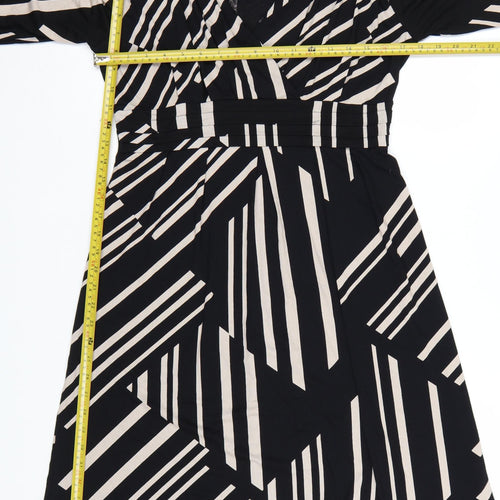Marks and Spencer Women Black Geometric Knit Wrap Dress Size 12