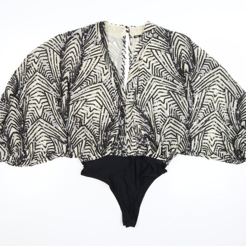 Zara Women Black & Ivory Beaded Bodysuit Size S Art Deco Style