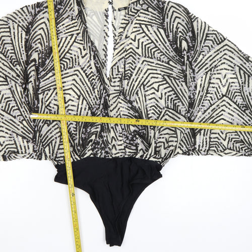 Zara Women Black & Ivory Beaded Bodysuit Size S Art Deco Style