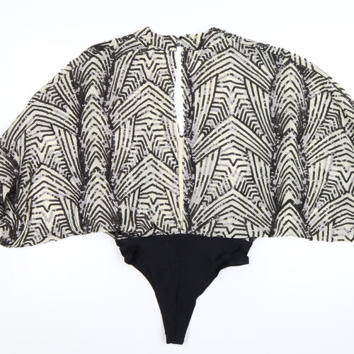 Zara Women Black & Ivory Beaded Bodysuit Size S Art Deco Style