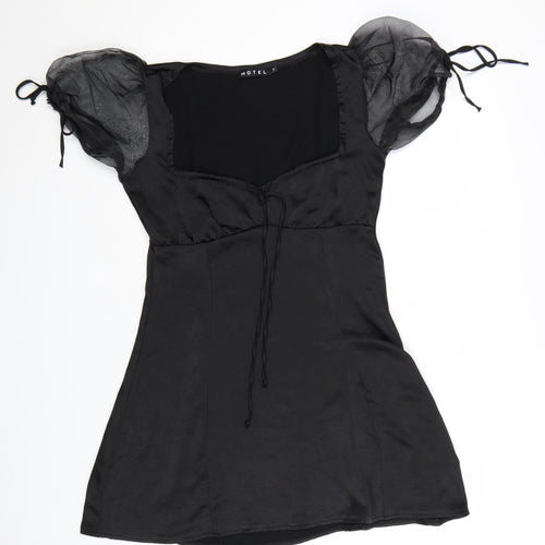 Motel Women Black Short Puff Sleeve Mini Dress Size S