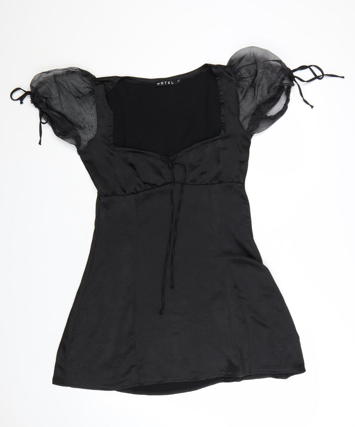 Motel Women Black Short Puff Sleeve Mini Dress Size S