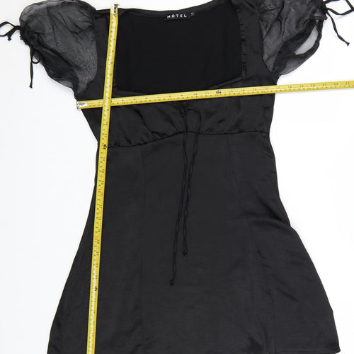 Motel Women Black Short Puff Sleeve Mini Dress Size S