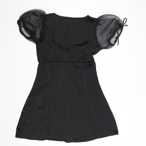 Motel Women Black Short Puff Sleeve Mini Dress Size S