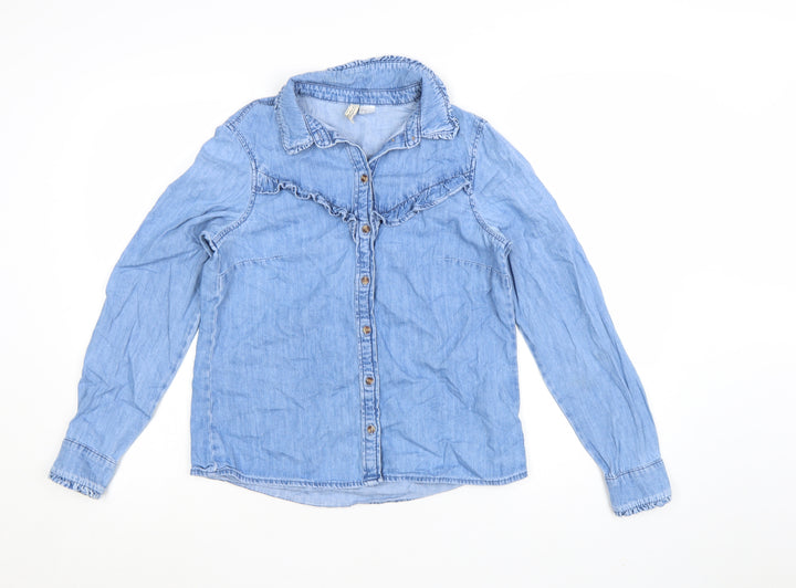 H&M Divided Women’s Blue Denim Button-Up Long Sleeve Blouse Size 8