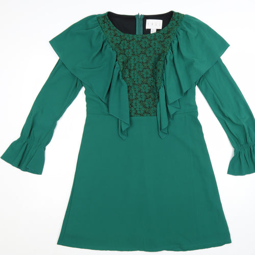 Rage Womens Green A-Line Ruffle Lace Short Dress Size 14
