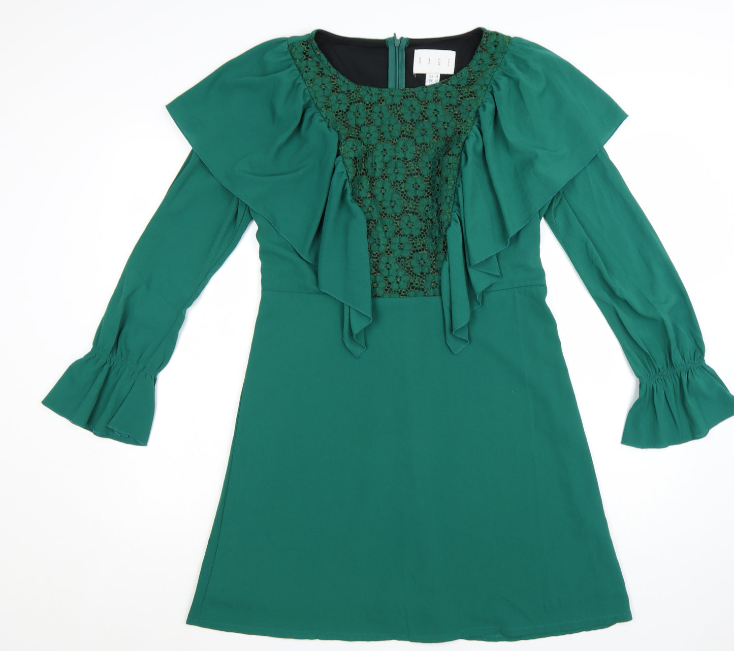 Rage Womens Green A-Line Ruffle Lace Short Dress Size 14