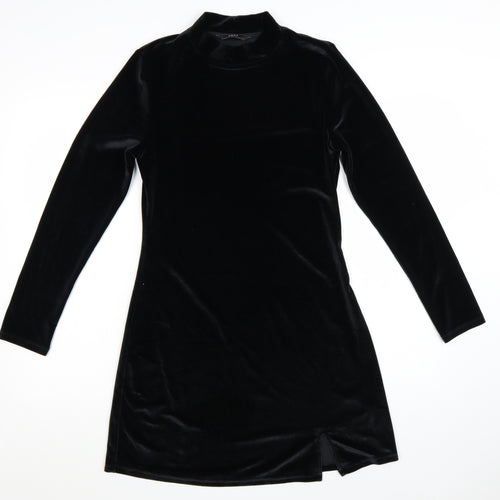 Next Women Black Velvet Bodycon Mini Dress Size 12
