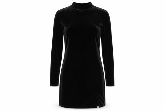 Front view of Next Women Black Velvet Bodycon Mini Dress, size 12