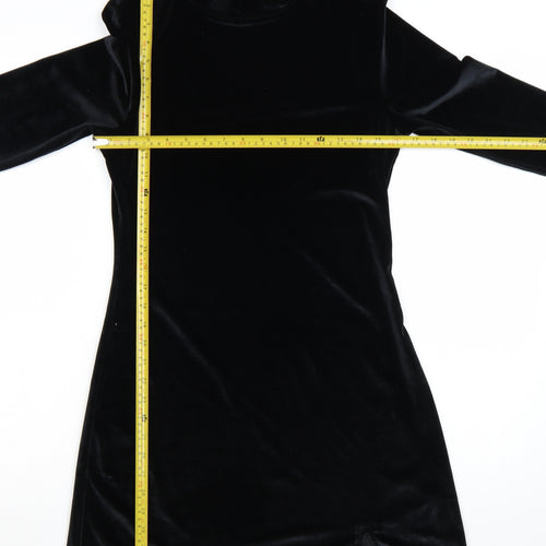 Next Women Black Velvet Bodycon Mini Dress Size 12
