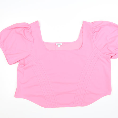 Simply Be Women's Pink Cropped Puff Sleeve Blouse Size 32